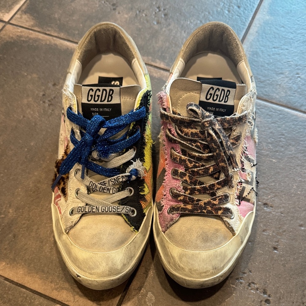 Golden Goose Multicolor and Leopard Print Sneakers